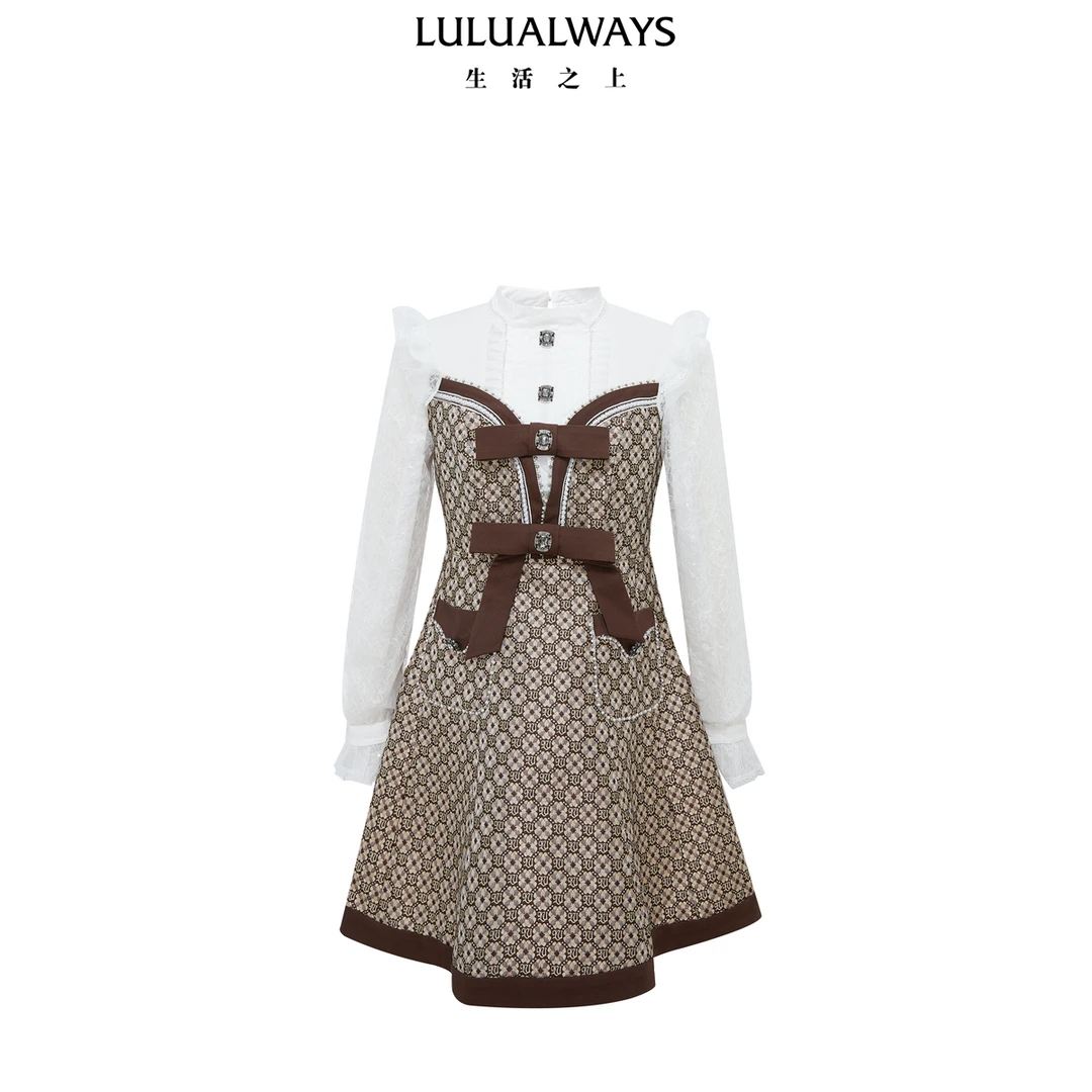 LULUALWAYS24春季复古优雅拼接提花短款连衣裙LPA5017