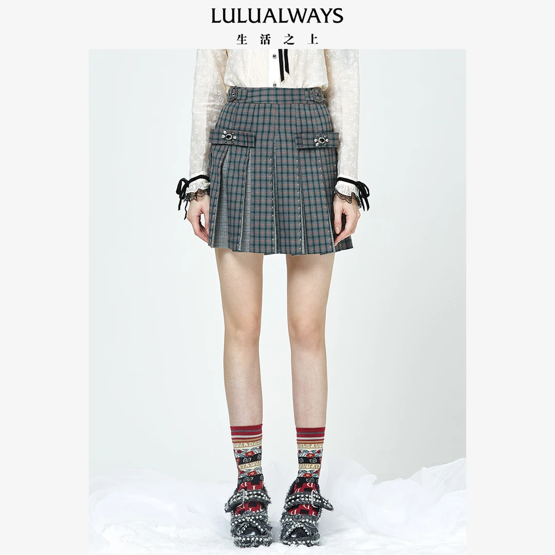 LULUALWAYSOL百褶半身裙复古职业A字短裙LND4020