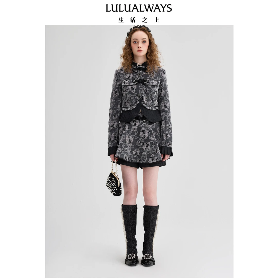 【商场同款】24秋季新款优雅立领休闲雪尼尔短款外套女