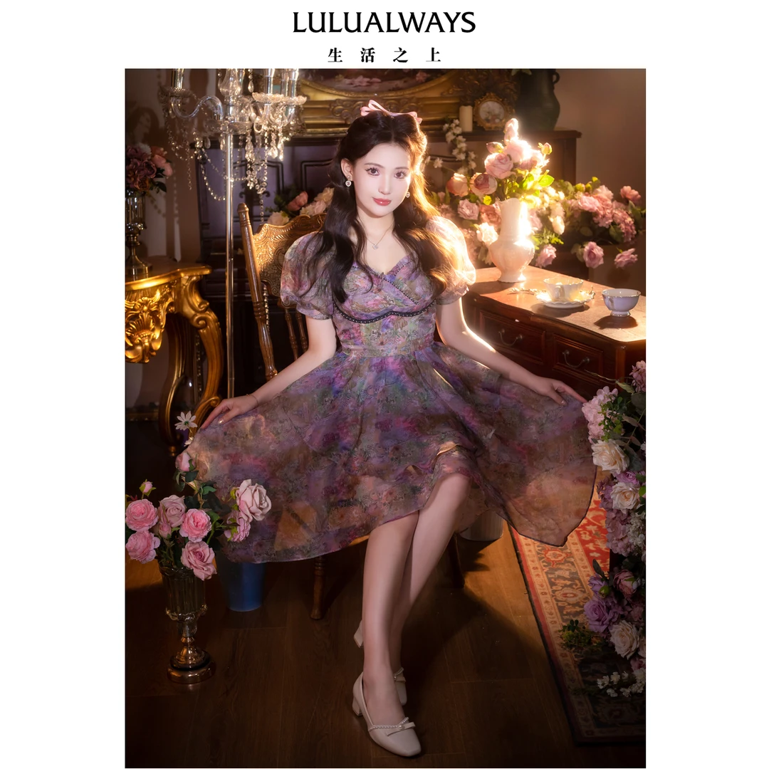 LULUALWAYS【商场同款】24夏季新款优雅不规则裙摆连衣裙LPB537K