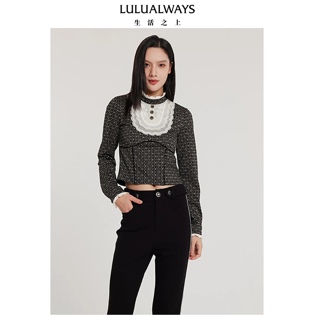lulualways24春季新款宫廷风秋季高腰修身立领短款上衣