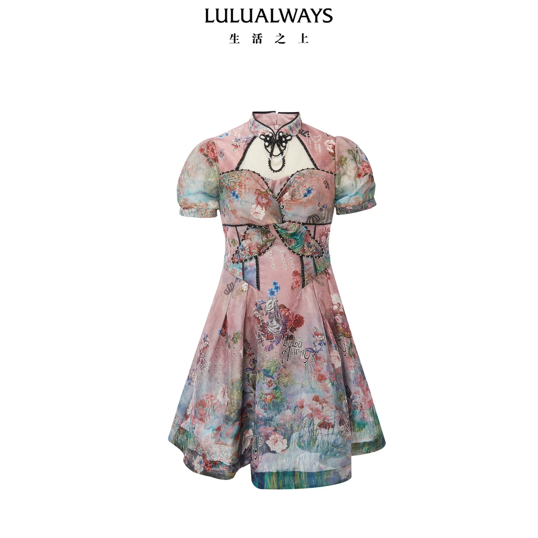 LULUALWAYS 24夏季新款优雅气质盘扣古典新中式连衣裙LPB535K