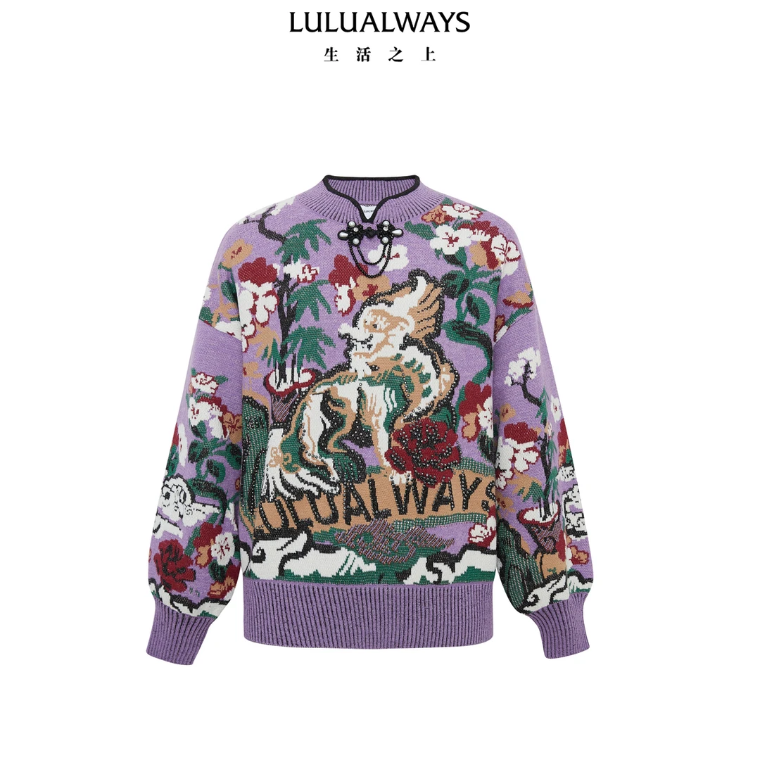 LULUALWAYS【商场同款】24冬季新款优雅时尚新中式短款套头针织衫