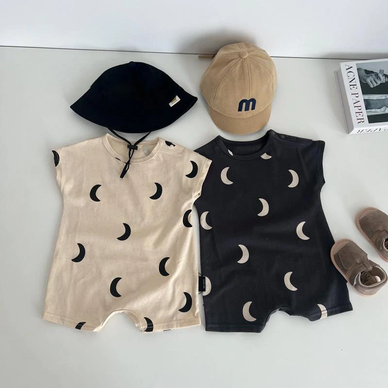 夏装男女宝宝月亮无袖连体衣婴幼儿薄款外穿衣服短爬服