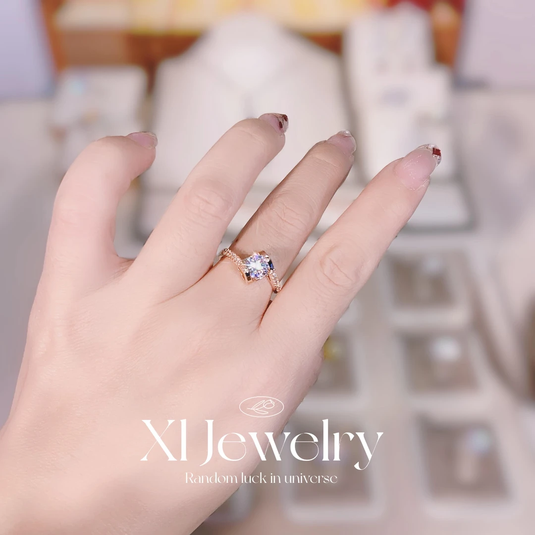 ★【女神款】香槟金色天使之吻1克拉可调节戒指轻奢气质百搭简约