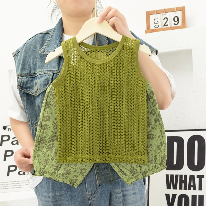 儿童女童夏季无袖套装2024新款宽松洋气韩版宝宝背心两件套