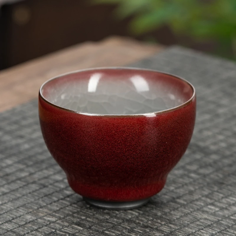 盈山陶瓷茶具琅红冰花葫芦主人杯手工茶盏复古单杯高端送礼佳品