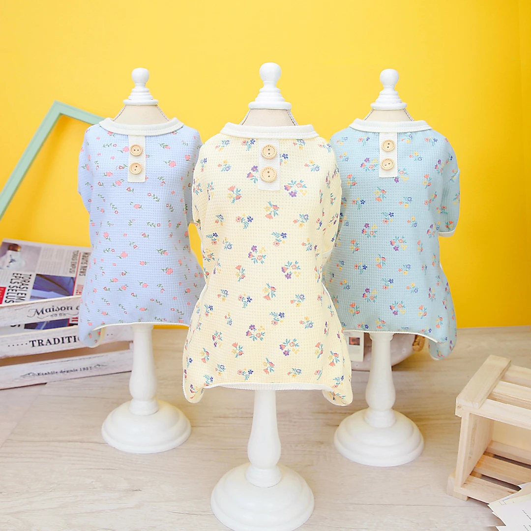 宠物狗狗衣服宠物四脚居家服宠物狗狗服装春夏华夫格碎花居家服
