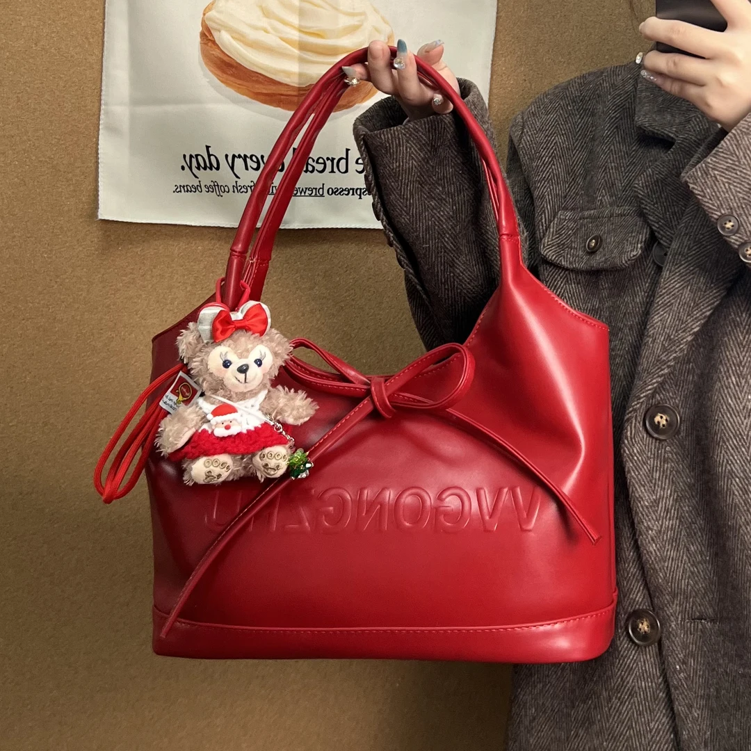 圣诞限定奶油红单肩网红轻奢时尚百搭红色小众小包包红色包包婚包