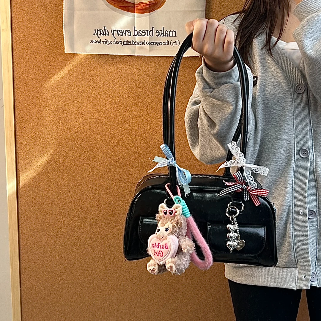 允真同款单肩腋下包网红时尚百搭ins黑色手拎包芭蕾少女风韩版