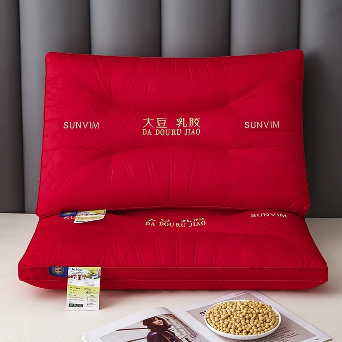 水星家纺适用大豆丝绒乳胶婚庆枕结婚家用防螨软枕成人双人枕奢华