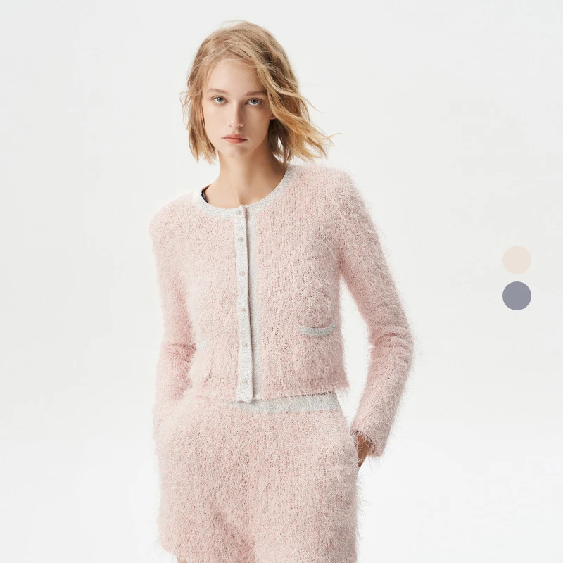 IRO Night 肌理细闪开衫毛衣短款修身毛羽感法式轻奢24冬季新款