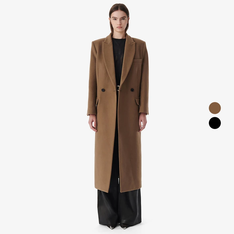 IRO NIGHT 秋冬新款法式纯色西装绵羊毛长款大衣外套