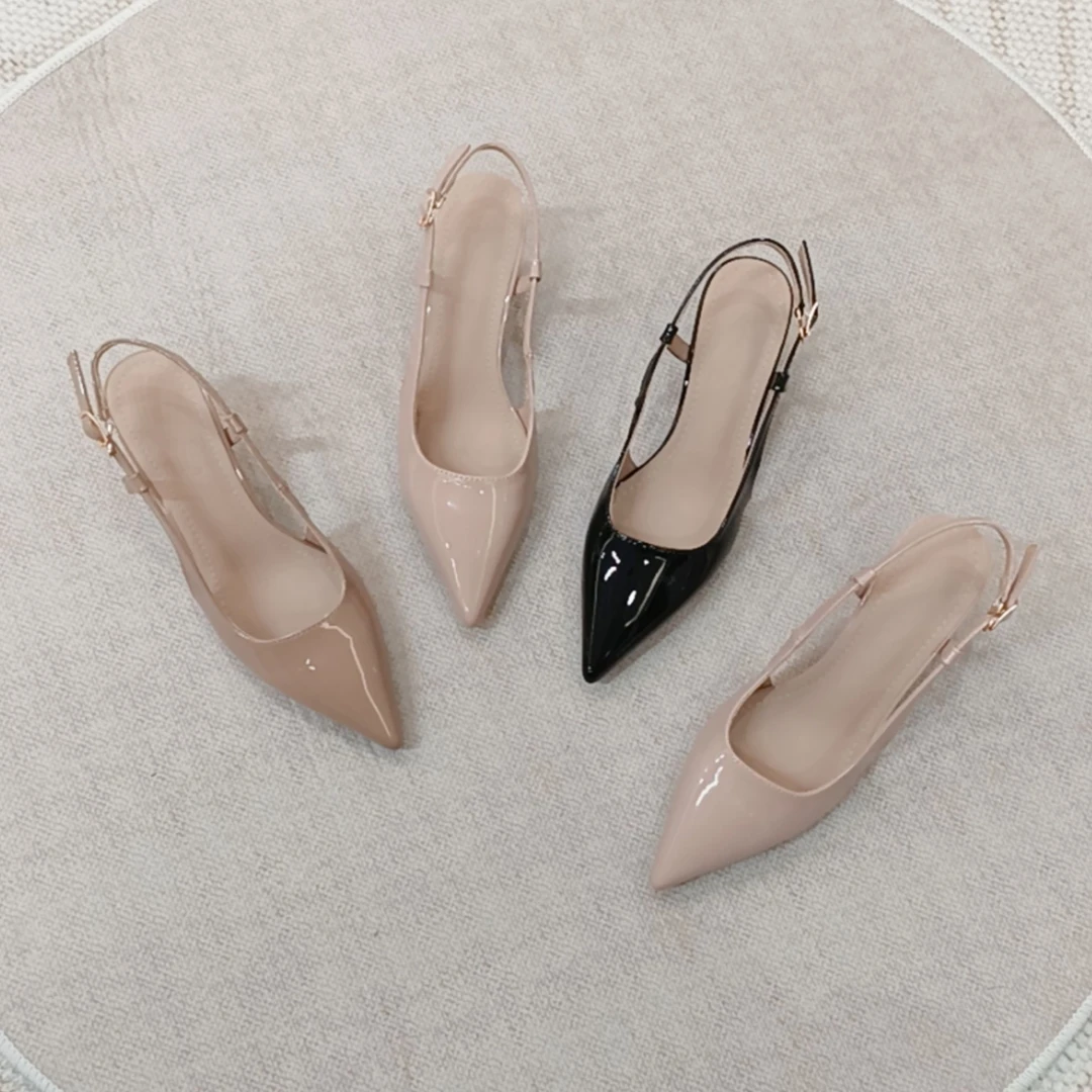 中跟凉鞋女2025新款夏季法式气质尖头浅口时尚百搭韩版中粗跟单鞋