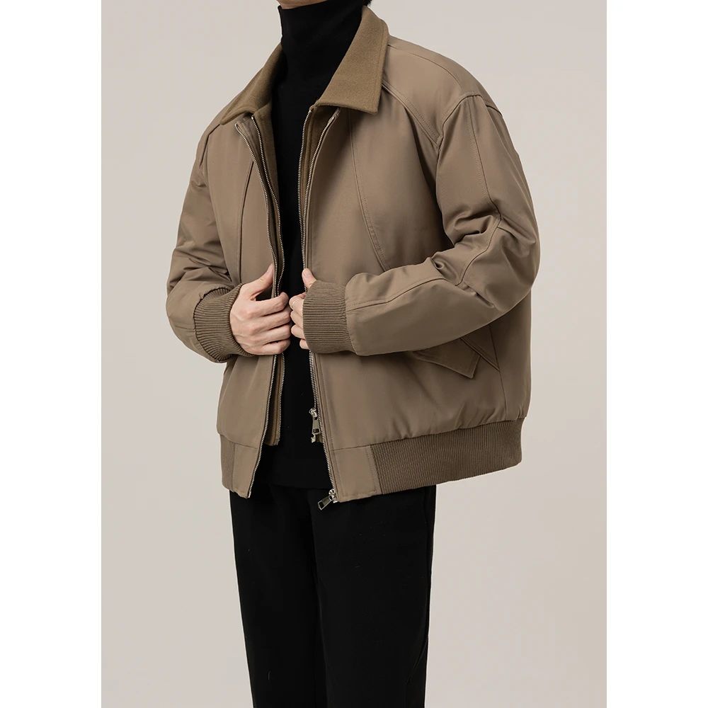 7冬季假两件拼接高级感毛呢夹克男士休闲痞帅保暖男士冬天外套