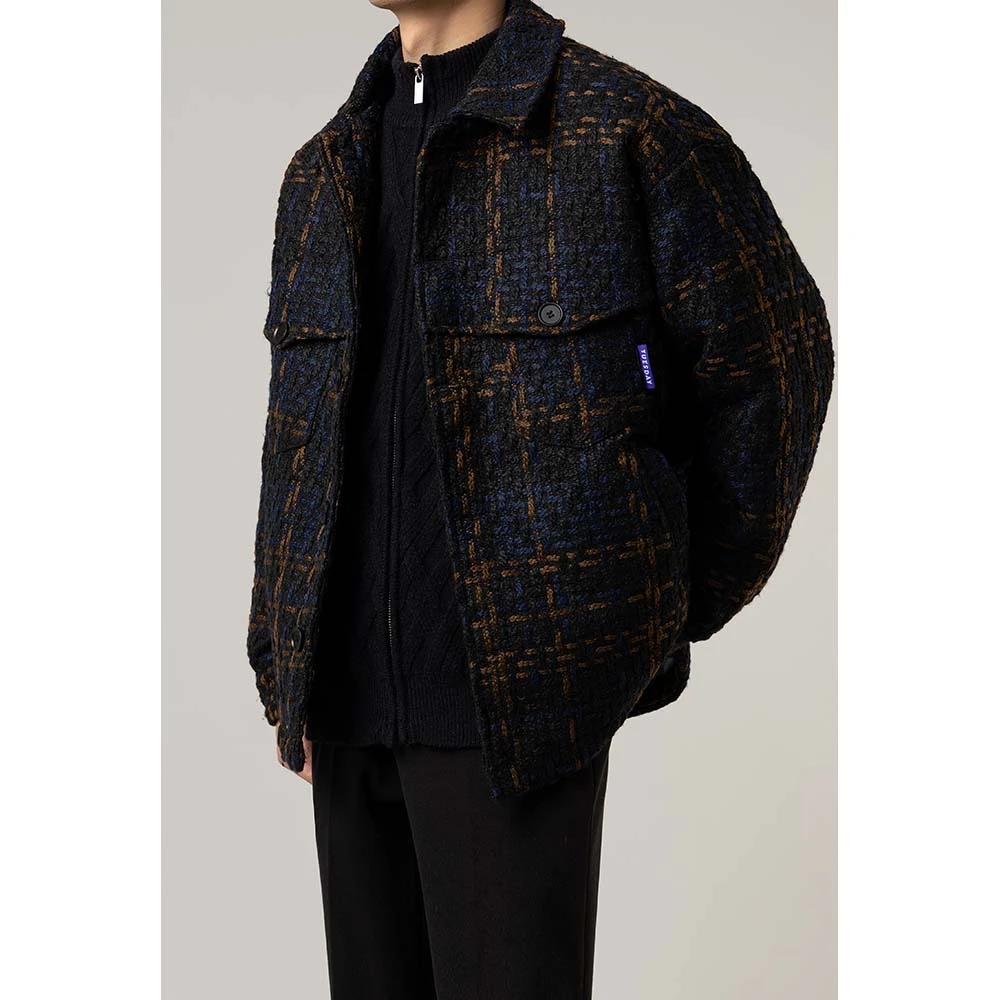 16小香风羽绒服男士冬季高级感格子翻领鸭绒保暖轻薄男士冬天外套