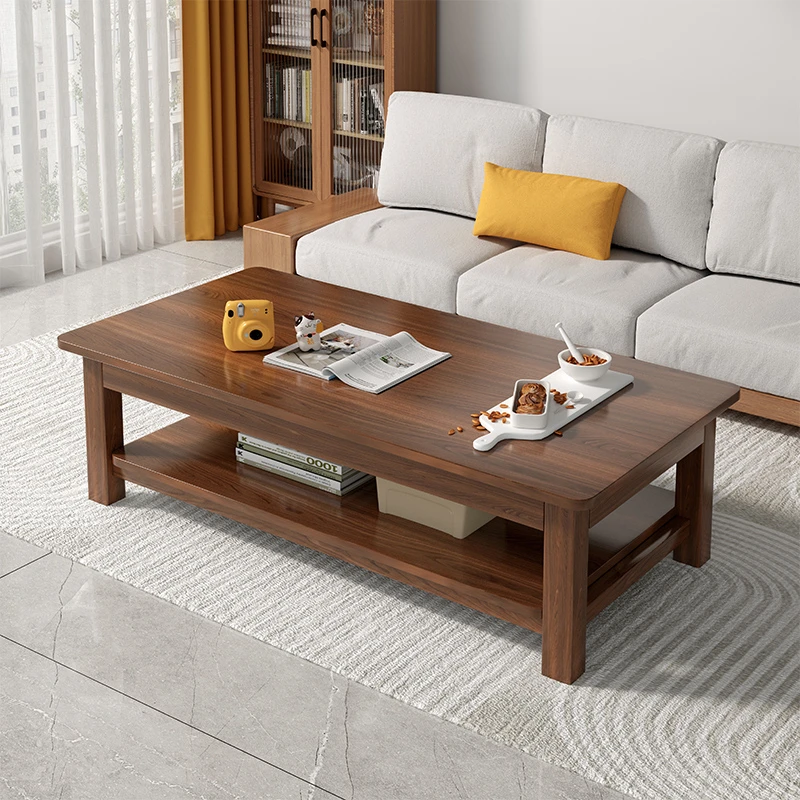 茶几桌客厅家用实木框架茶几简约办公室新中式方形茶阳台桌子双层