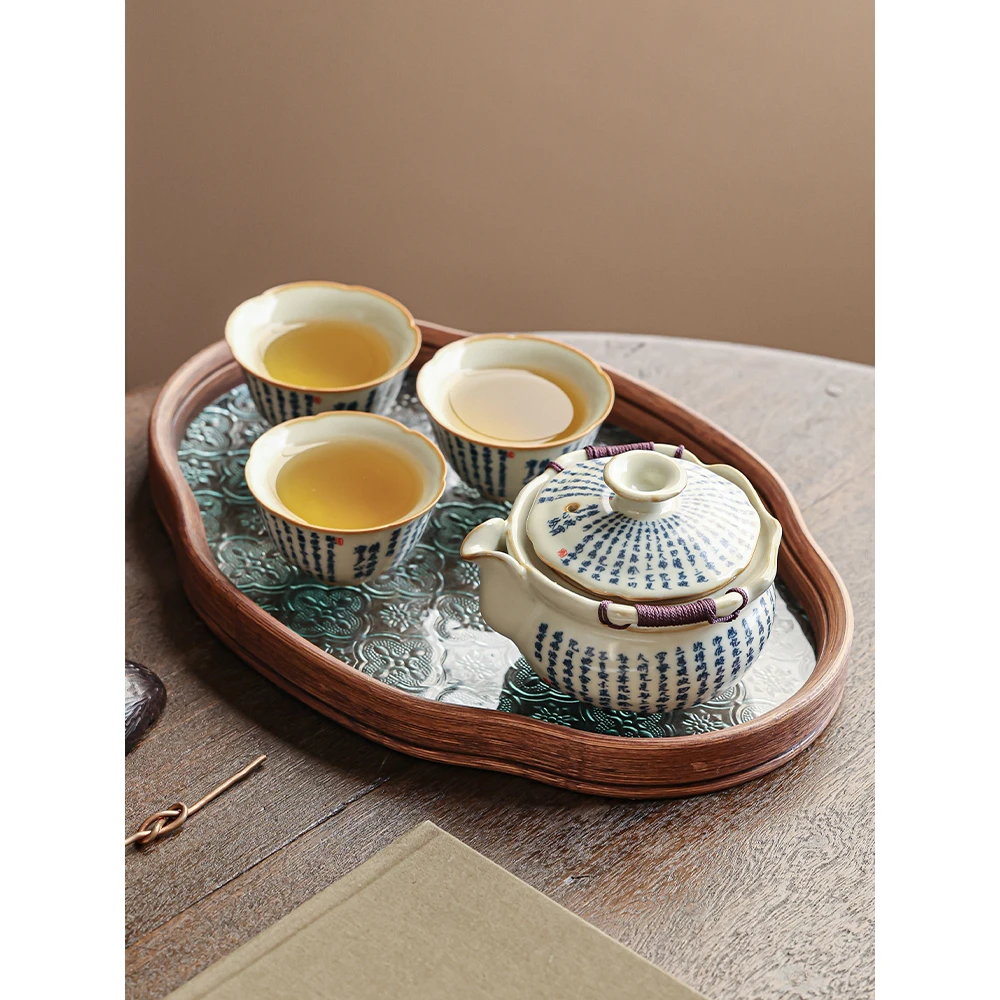 汝窑般若心经手抓壶盖碗茶杯茶盘防烫手茶碗开片高档功夫茶具套装
