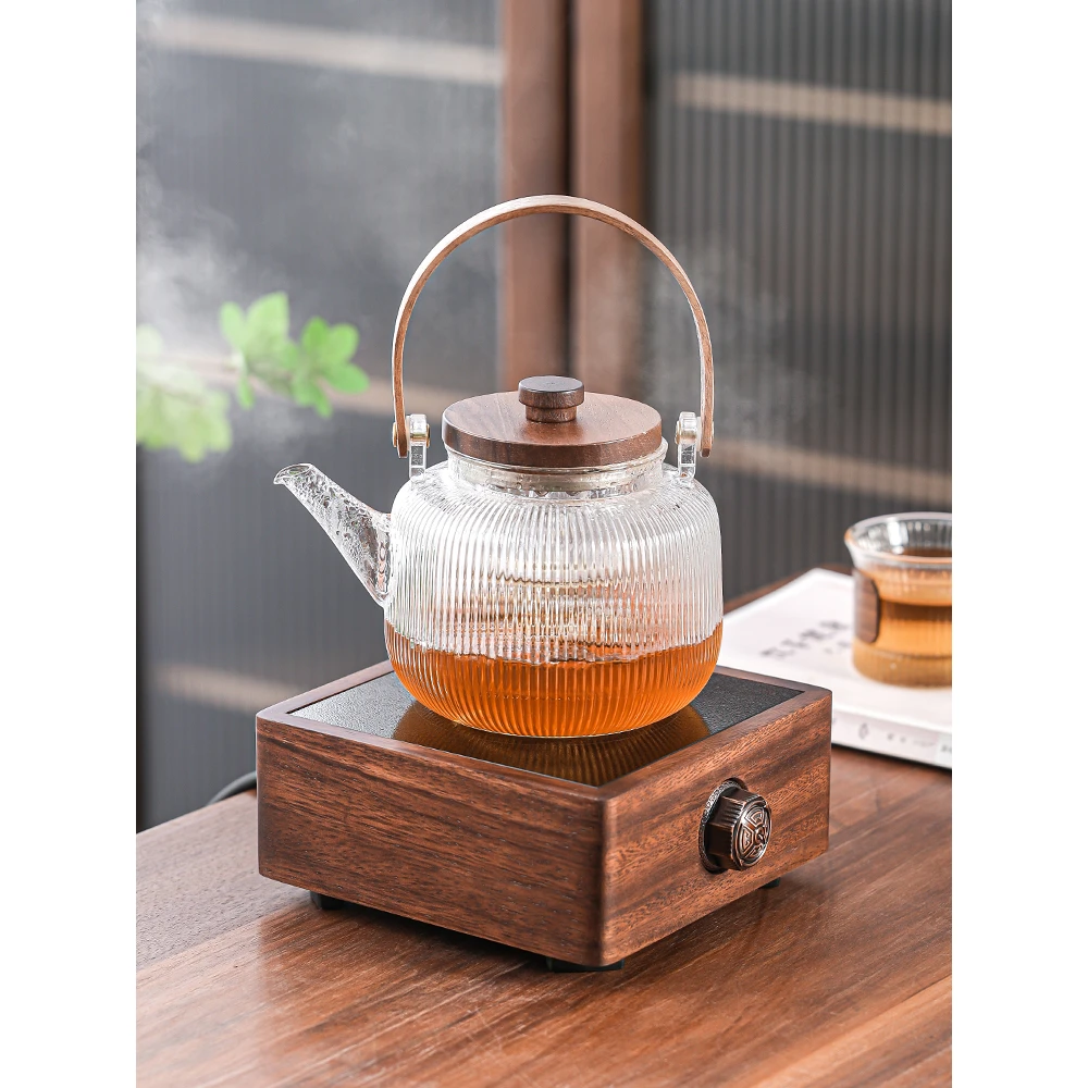 胡桃木煮茶壶煮茶器新款加厚玻璃耐高温烧水泡茶白茶电陶炉煮茶炉