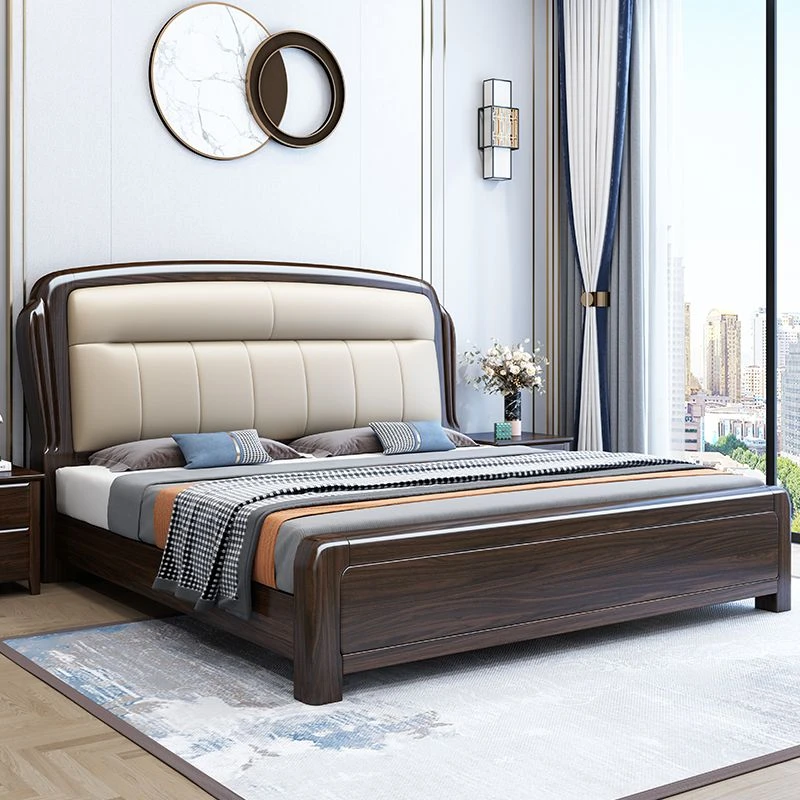 北尚紫金檀木全实木床新中式双人1.5米1.8x2米真皮软包高档实木床