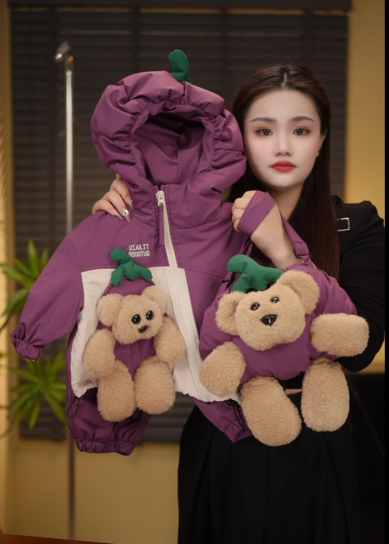 【茄子小熊】2025春新品萌娃穿搭潮流加厚男女儿童棉服套装39201