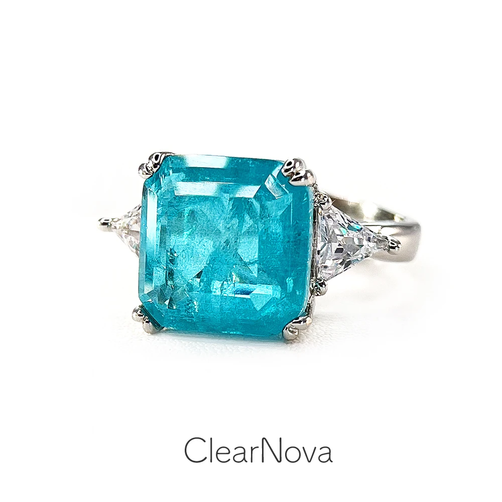 A-5980 美★AZE【三生石】Sblue湖水蓝冰花切高碳开口戒