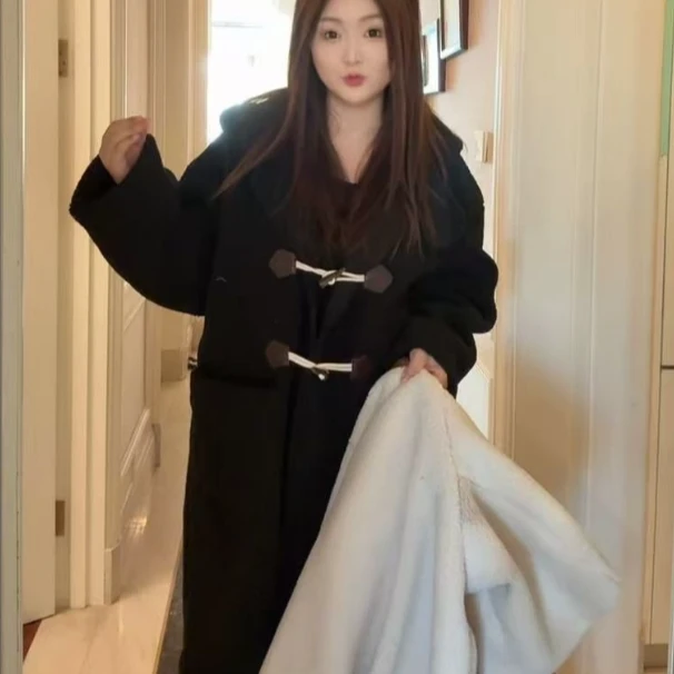 【猪猪队运费补贴】冬季新款韩系慵懒风宽松连帽加厚大衣外套