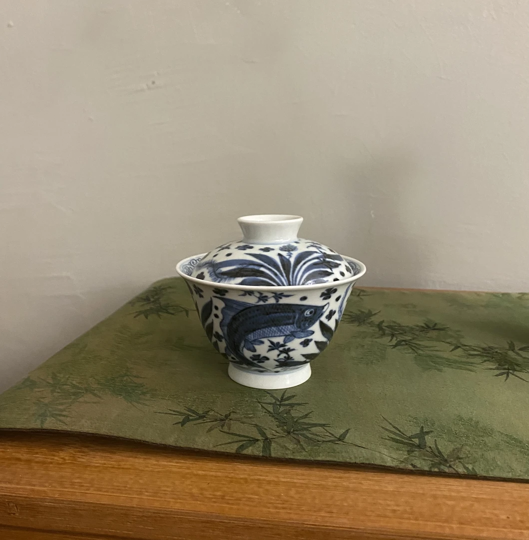 博陵造物 鱼草二才盖碗