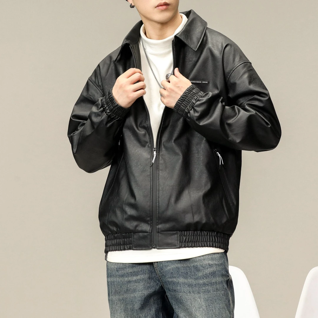 韩版皮衣夹克男士冬季翻领潮流时尚休闲帅气百搭简约秋冬新款