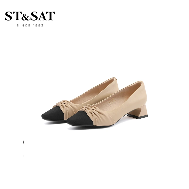 【千颂妮专享】小香风拼色小皮鞋春新粗跟浅口包头单鞋SS31111313