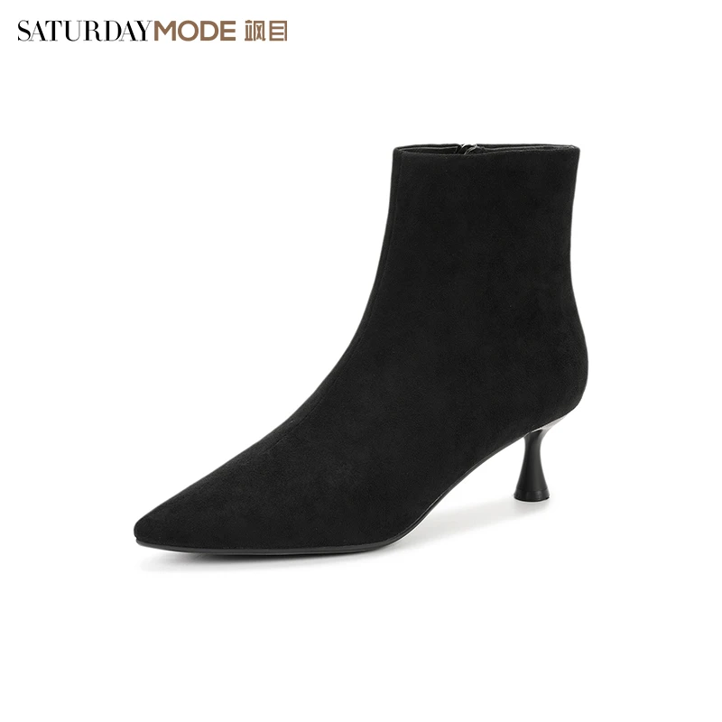 【店】2023冬新款短筒女靴尖头简约时尚百搭小猫跟瘦瘦靴MD34116D01
