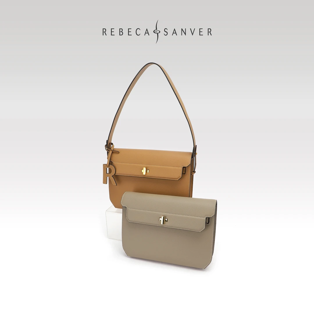 REBECA SANVER经典轻奢邮差百搭通勤牛皮单肩斜挎男女同款邮差包
