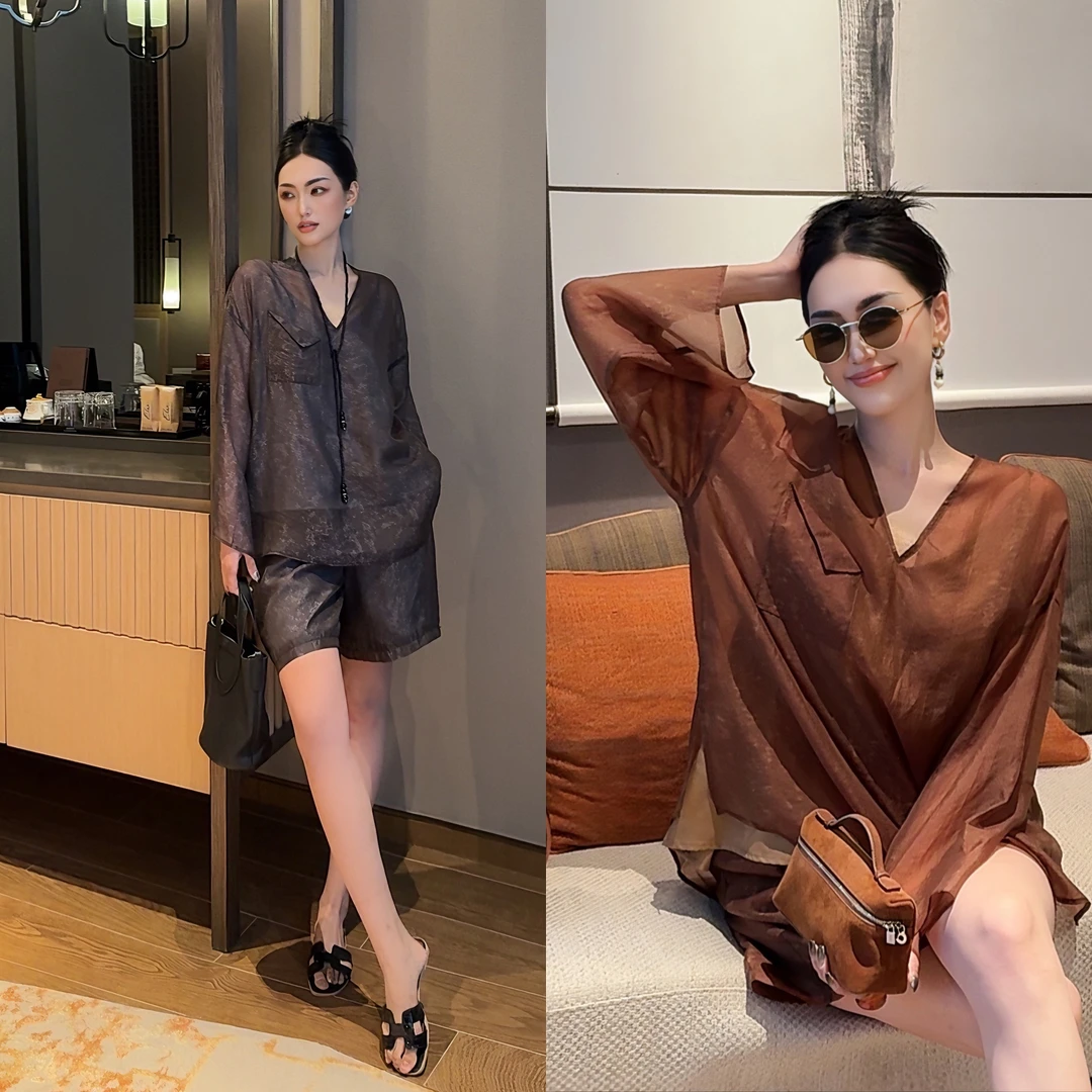 紫紫 侘寂三件套 防晒衬衣+背心+橡筋高腰短裤三件套ZSJC0609