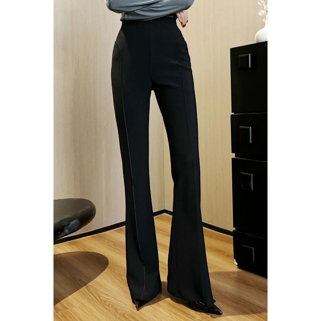 紫紫 弧线大甩裤 松紧腰四季喇叭裤大甩裤微喇阔腿裤 ZC05KZYL330