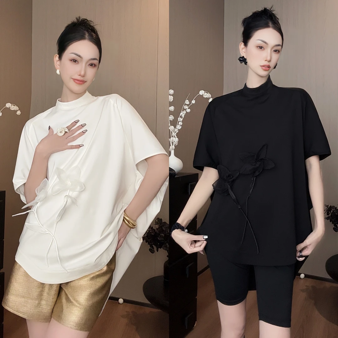 紫紫 广玉兰  绵绵冰立体花朵廓型T恤宽松时尚网红上衣女ZSJC0444