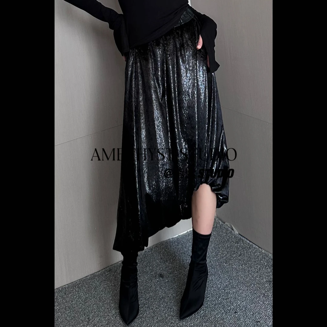 紫紫 轻奢流光秋冬百搭不规则显瘦高腰拼皮云朵半裙 ZSJB0907