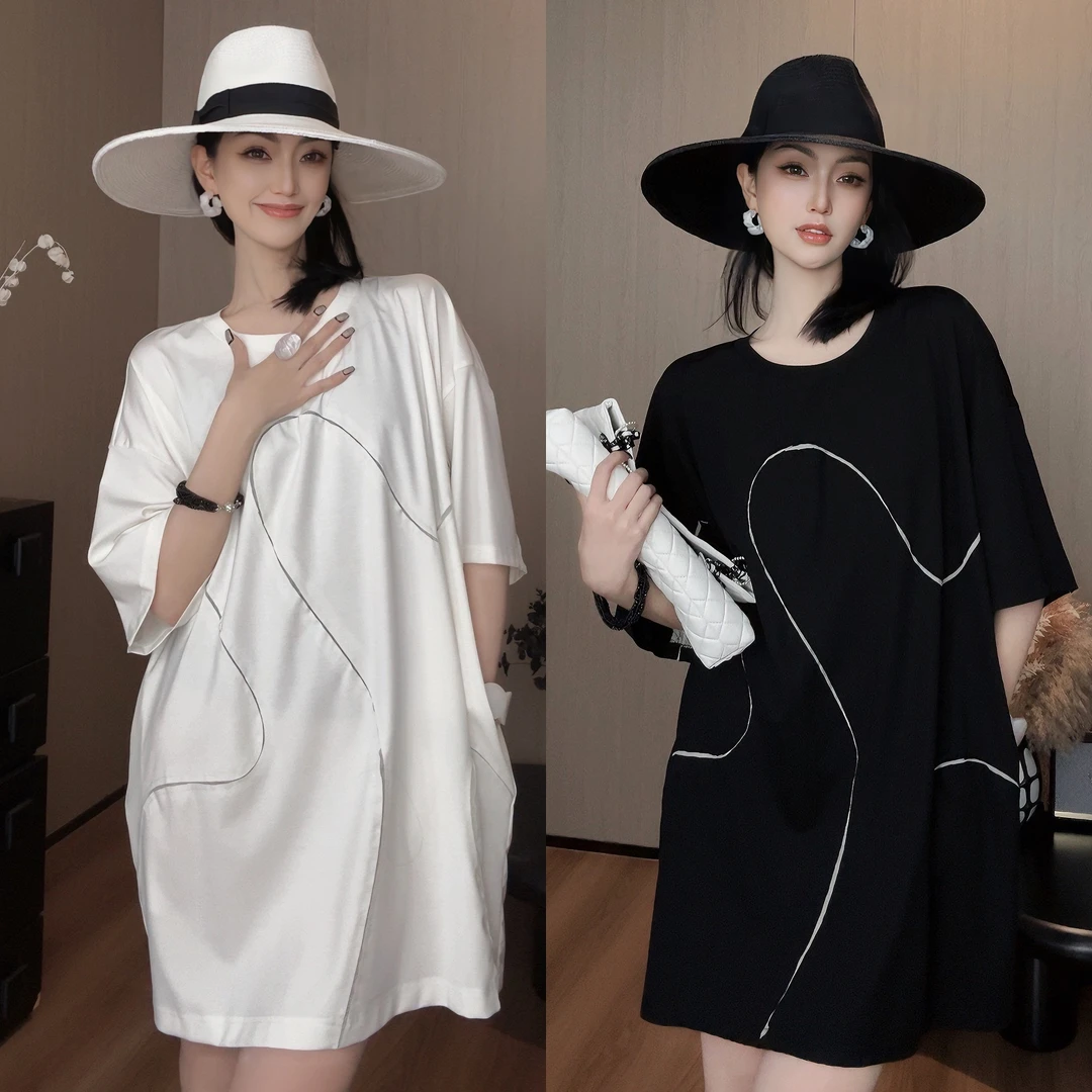 紫紫 贩卖有趣 绵绵冰定位弧线大T恤夏季大码短袖t恤女 ZSJC0508