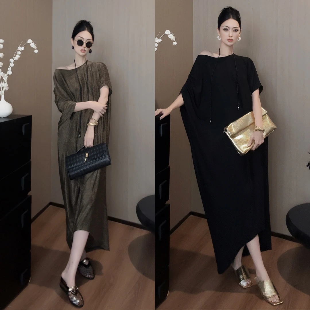 紫紫 泰兰德 中古风南韩丝连衣裙时尚轻奢大码宽松连衣裙ZSJC0509