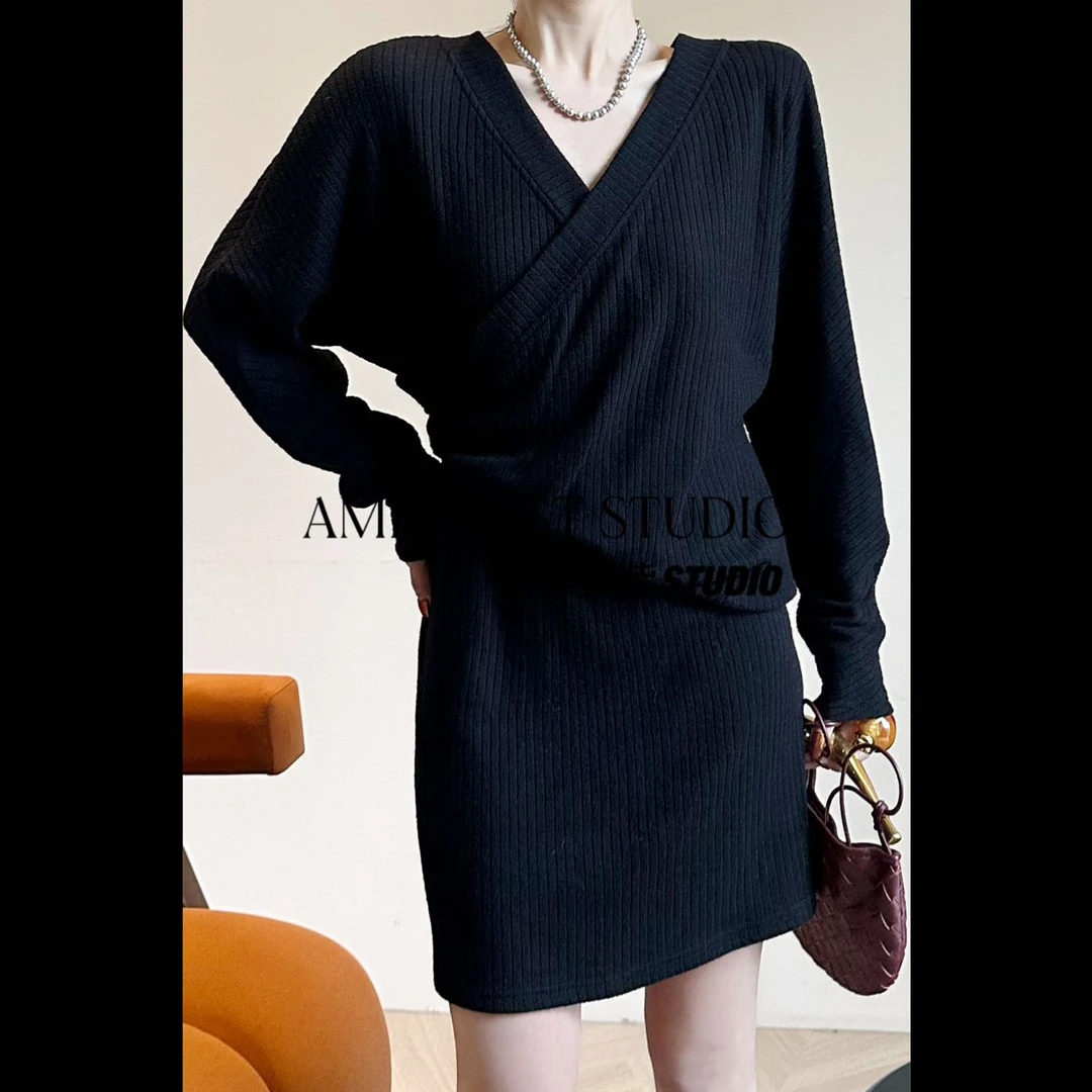 紫紫 温润懒人坑条显瘦百搭宽松长袖针织春秋冬连衣裙 ZSJB1042