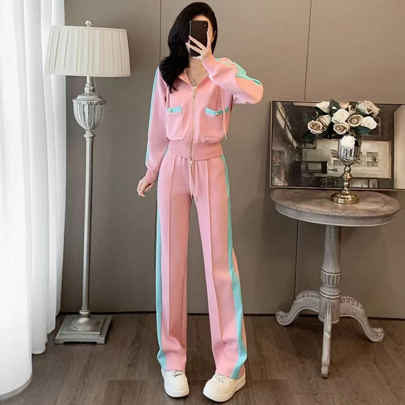 200斤微胖mm休闲套装女士春秋季大码显瘦洋气质妈妈运动服两件套