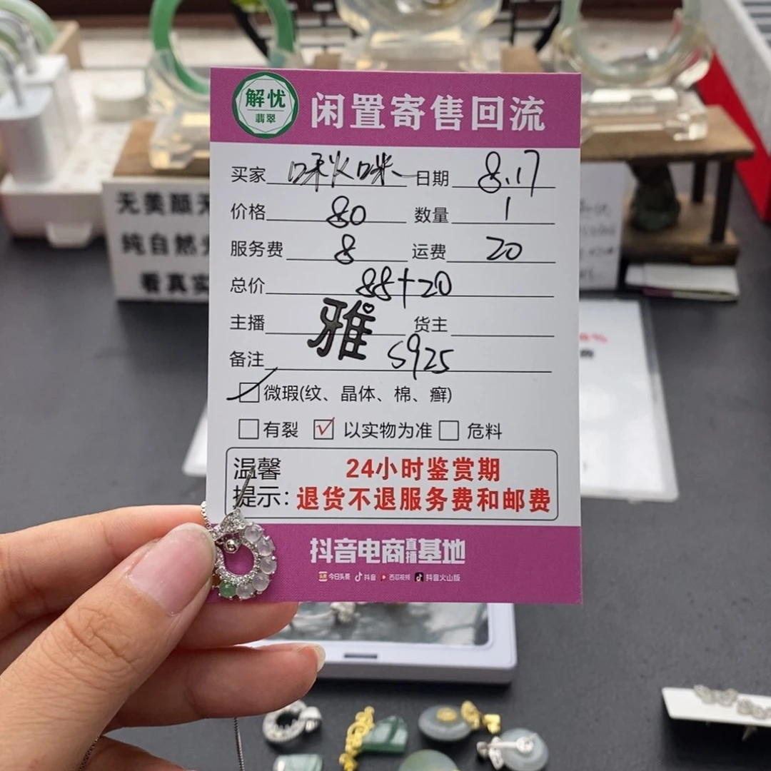翡翠颈饰银S925镶嵌啾*