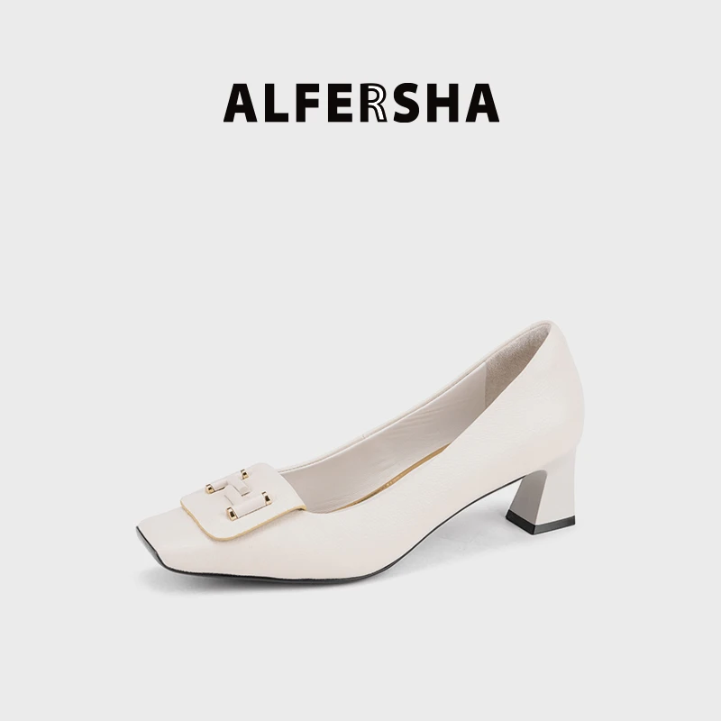 阿芙莎广系联名3320691新款法式气质百搭时尚简约粗跟方头单鞋