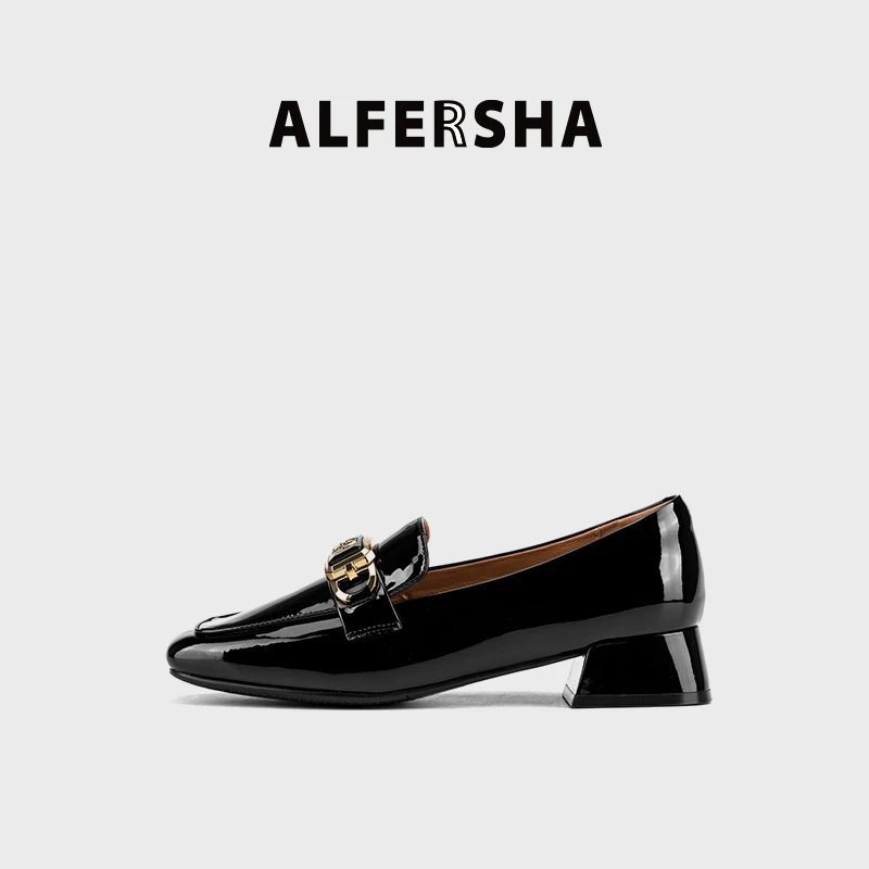 2025春款阿芙莎广系2619195气质百搭金属扣浅口方头粗跟女士单鞋