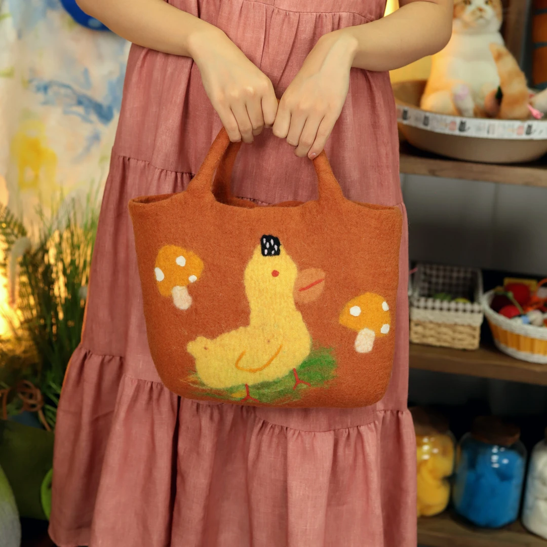 羊毛毡手工手提包原创女包加油鸭多色可爱文艺小清新休闲百搭