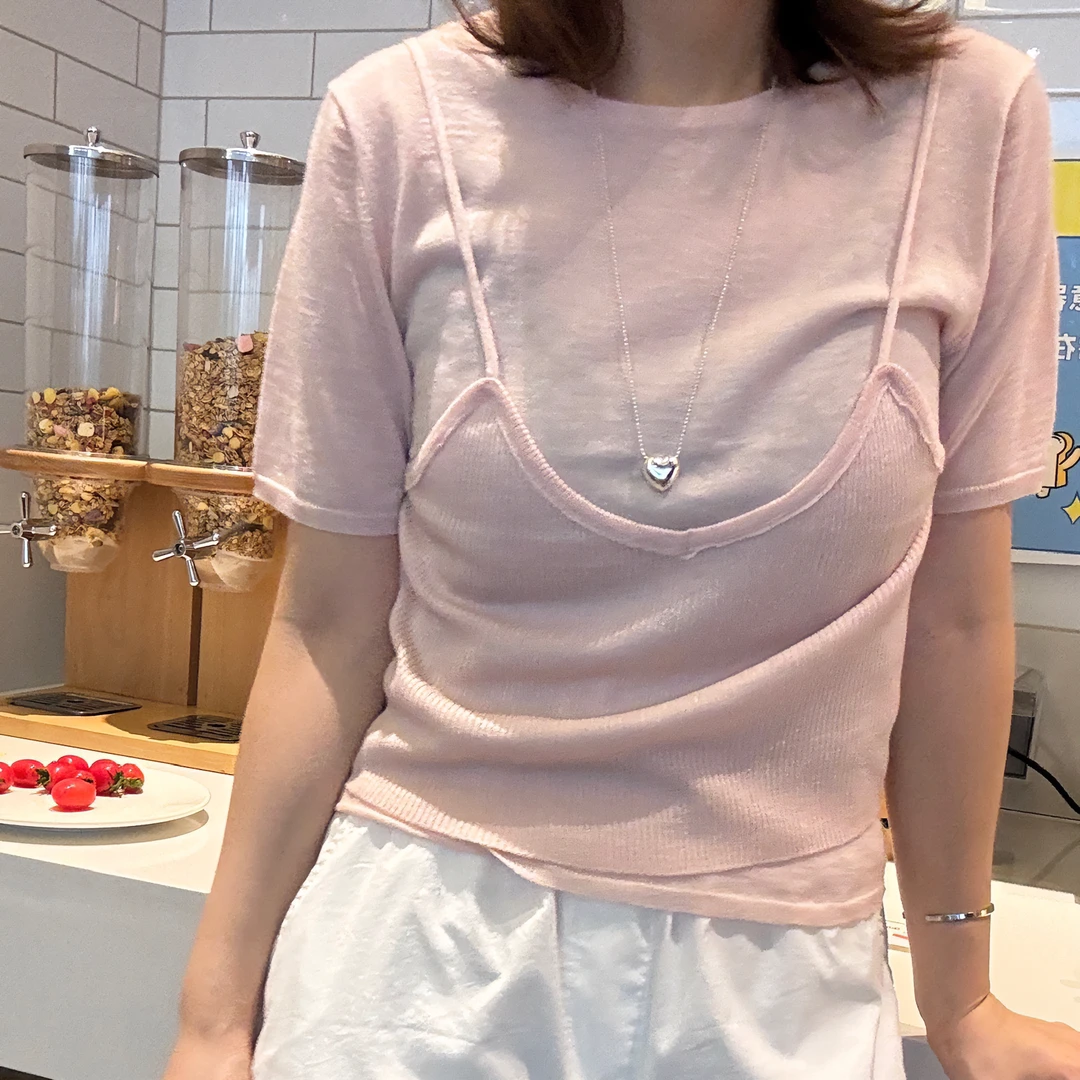 【金恩慧歐尼Hi mood】 ins可系带假两件针织短袖