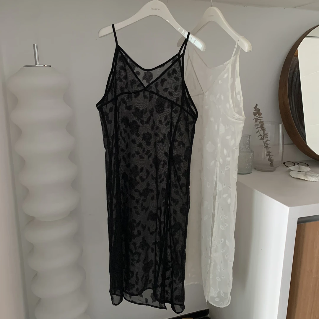 【金恩慧欧尼Hi mood】ins提花气质吊带两色叠穿长裙