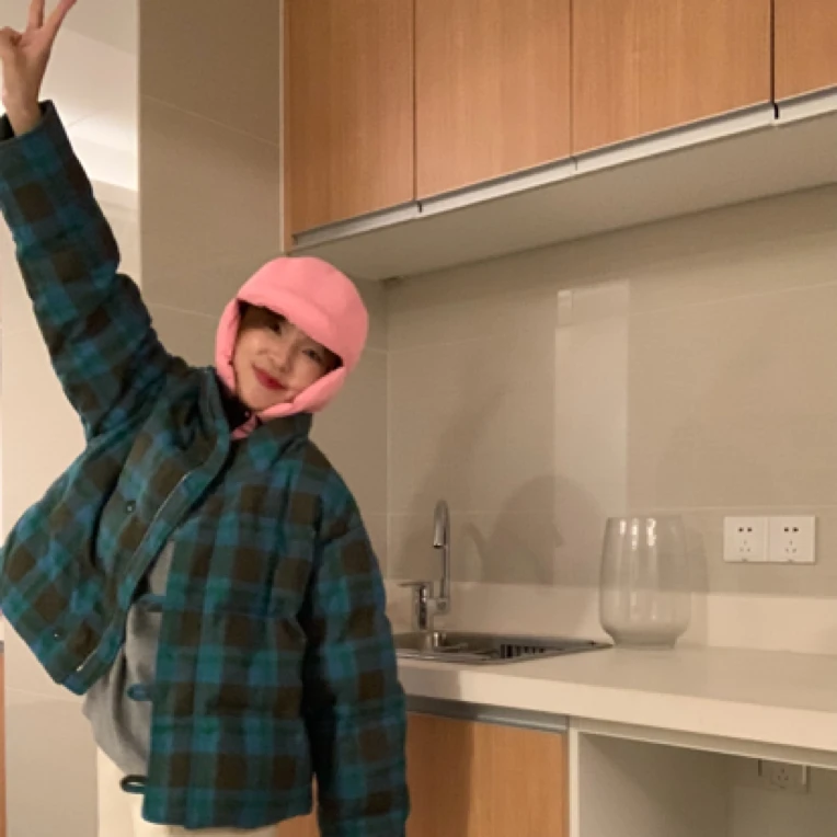 【金恩慧欧尼Hi mood】格纹立领短款羽绒服保暖外套머그체크패딩