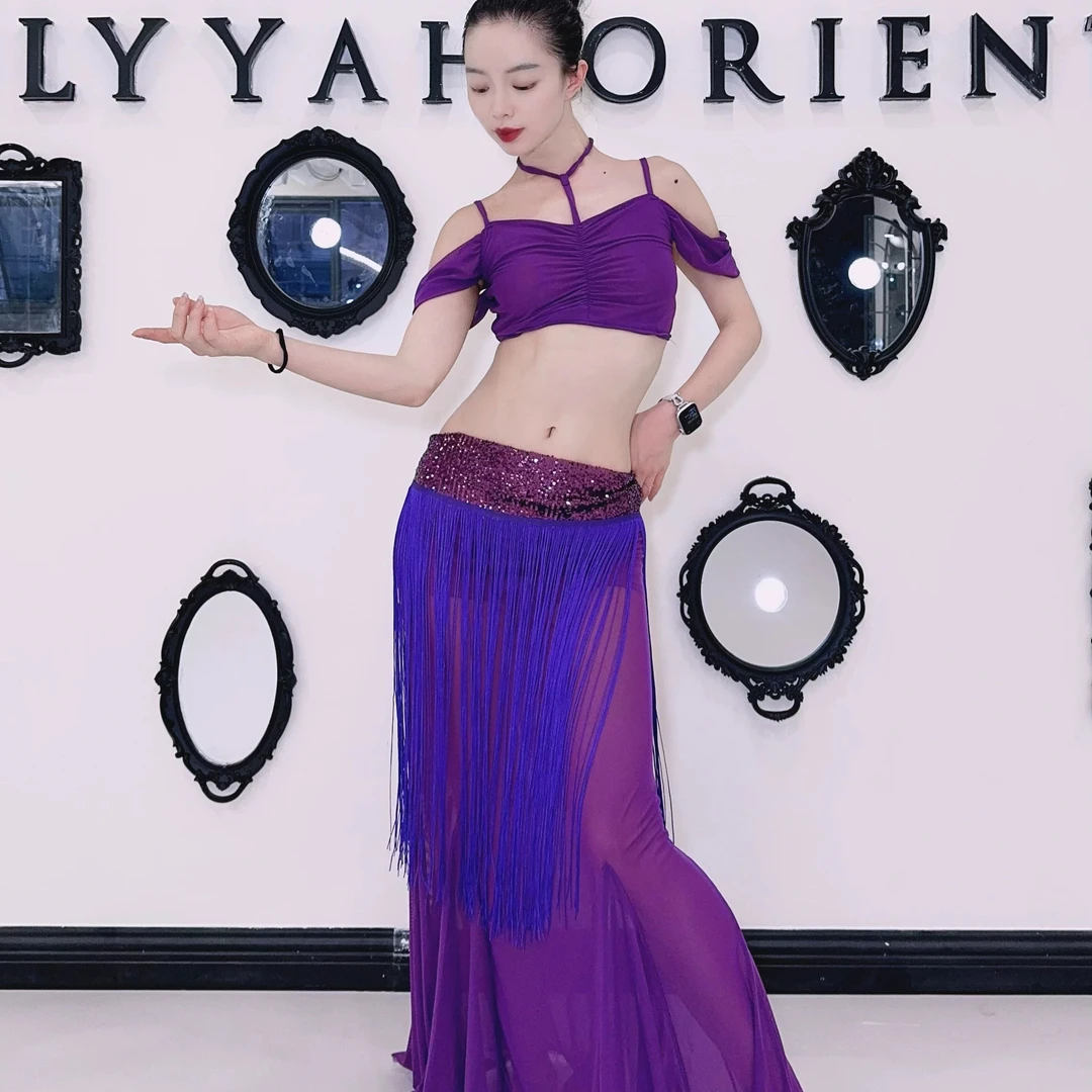 佐寒梦璐肚皮舞服饰佐寒同款练功服演出服紫色流苏套装