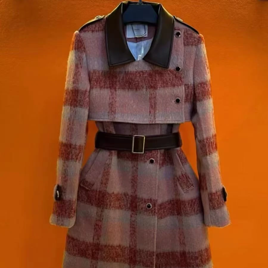 【金爷专属】粉色格子纹小香风毛呢拼接内里90白鸭绒羽绒AL6-A1121