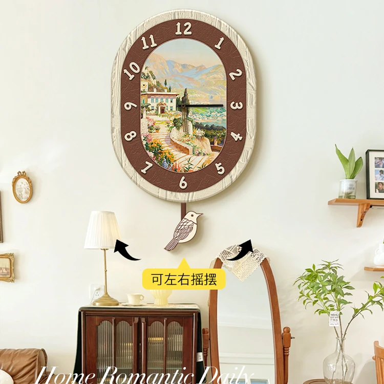 复古法式客厅摇摆钟表装饰画高级感小众卧室挂画艺术餐厅挂钟壁画